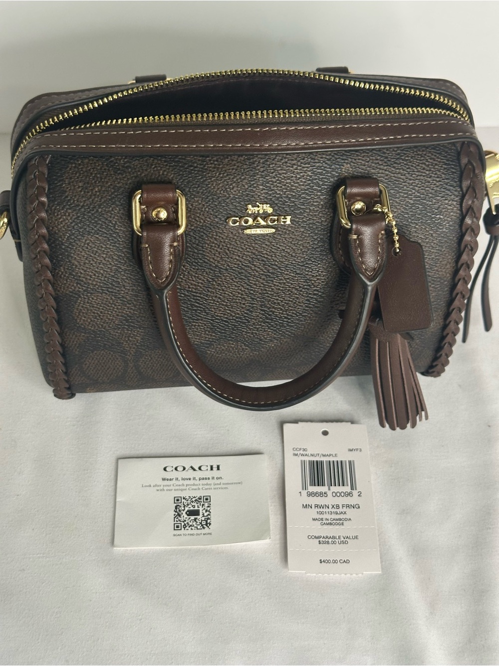 Coach Mini Braided Rowan Crossbody Bag In Walnut Signature Canvas Satchel CCF30 - Picture 8 of 8